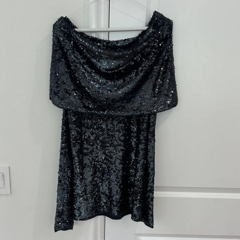 Donna Karan New York Dark Green Cashmere Sequin Dress Sweater Top